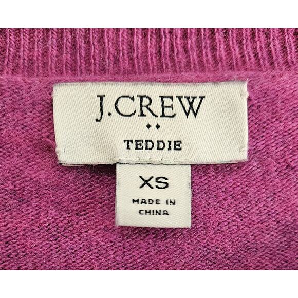 J CREW Women's XS Teddie Sweater Magenta Purple Soft Cotton Wool Blend 34" - Picture 3 of 7